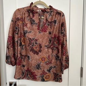 Vintage tan paisley blouse with neck tie